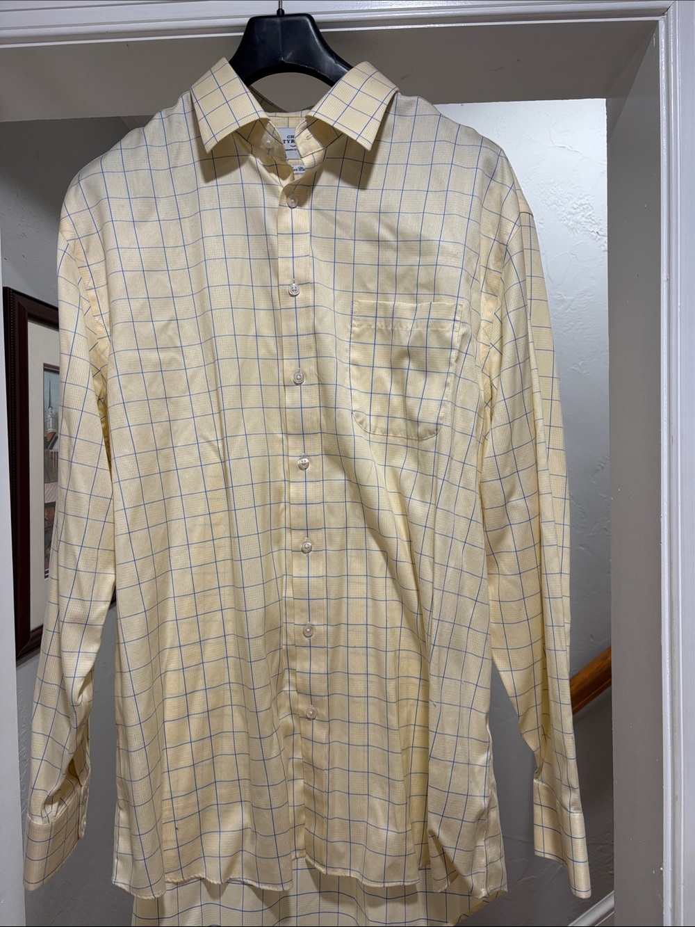 Charles Tyrwhitt Yellow Shirt with Blue Windowpane Check